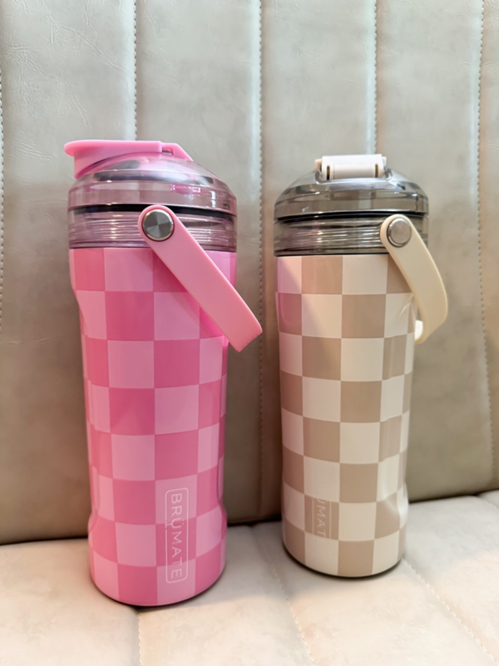 NW SET of 2 BRÜMATE Checkered Pink and Tan limited edition Multishaker